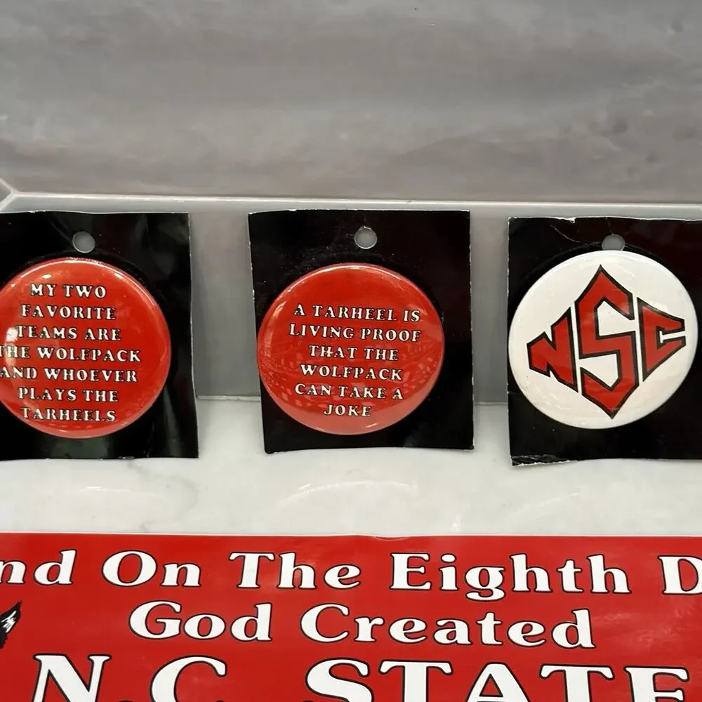 Vintage NC State Wolfpack Fan Lot Bumper Stickers Buttons Clip On Wolf Mascot